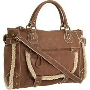 Steve Madden  Brown Faux Leather & Shearling Tote Satchel With Adjustable Strap